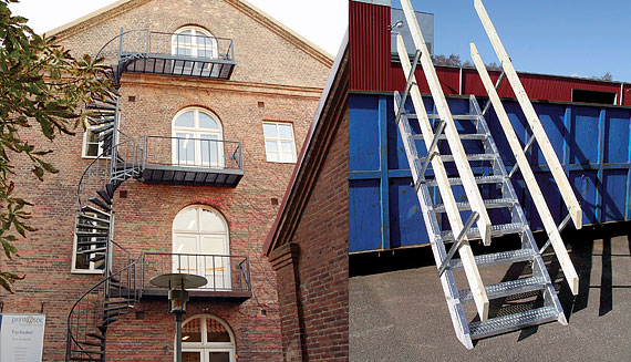 Spiraltrappa och en rak trappa